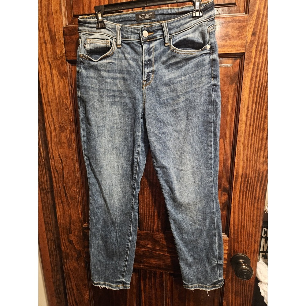 Judy Blue Womens Boyfriend Fit Jeans Blue Size 7 28 Medium Wash Raw Hem